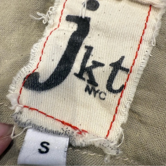 JKT NYC Jakett Khaki/ Green Utility Military Jacket Cotton/leather Trim S - Picture 6 of 13